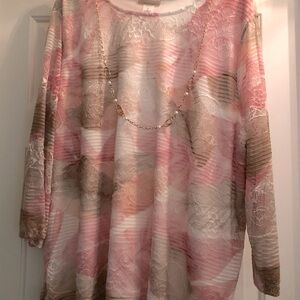Alfred Dunner Pink and Tan Graphic Blouse